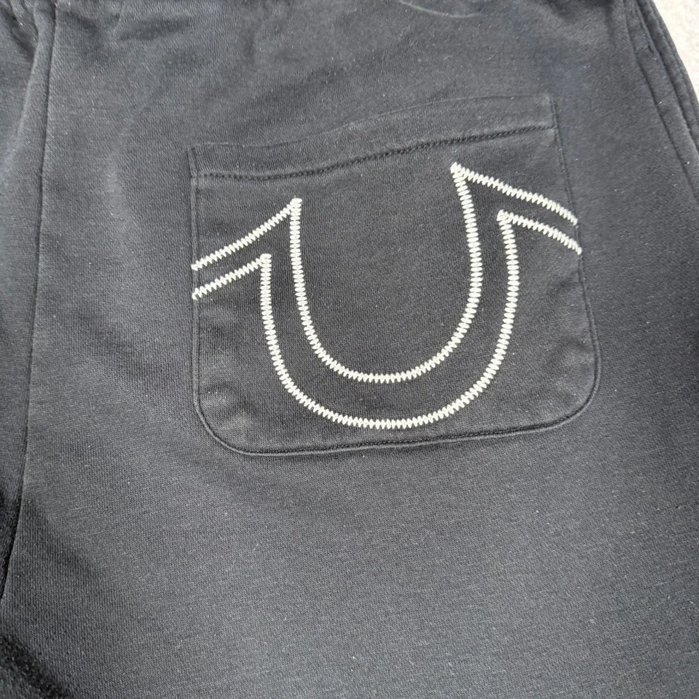 True Religion Mens Black World Tour Logo Horseshoe Sweatpants Joggers